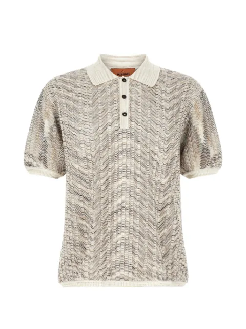 Missoni zigzag-knit short-sleeved polo shirt Neutrals US26W204S01MX