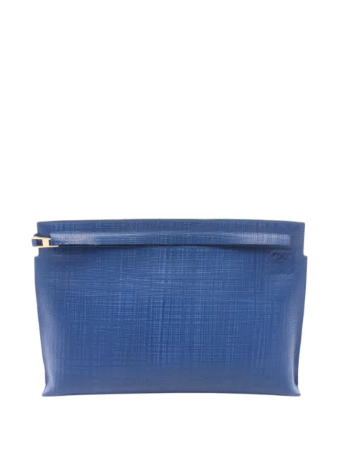 Loewe Pre-Owned 2010-2026 Large Linen Embossed Calfskin Anagram T Pouch clutch bag Blue UMTTAKRAQ2OFUSTX