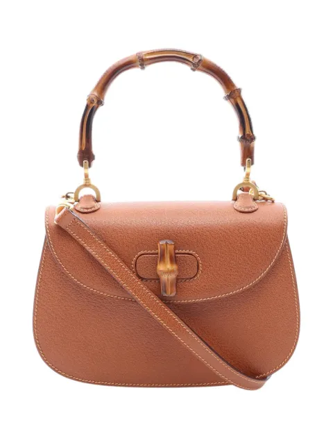 Gucci Pre-Owned 20th Century Small Grained Calfskin Bamboo Top Handle Bag satchel Brown GTUPDEYYHCJU9QF4