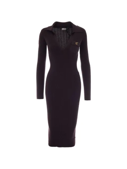Elisabetta Franchi logo-plaque ribbed-knit midi dress Brown AM08B66E2