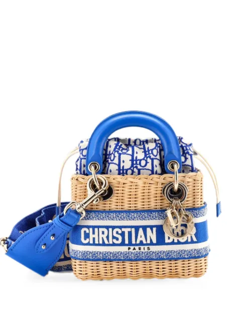 Christian Dior Pre-Owned Lady Dior Bag Wicker and Oblique Canvas Mini tote bag Blue VITHQ0V6NKV6IW19