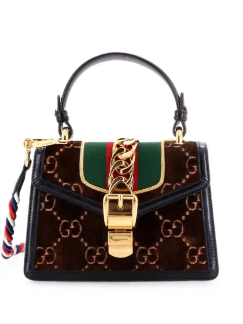Gucci Pre-Owned Sylvie Top Handle Bag GG Velvet Mini satchel Brown 4TFIFOIYMI83YWAW
