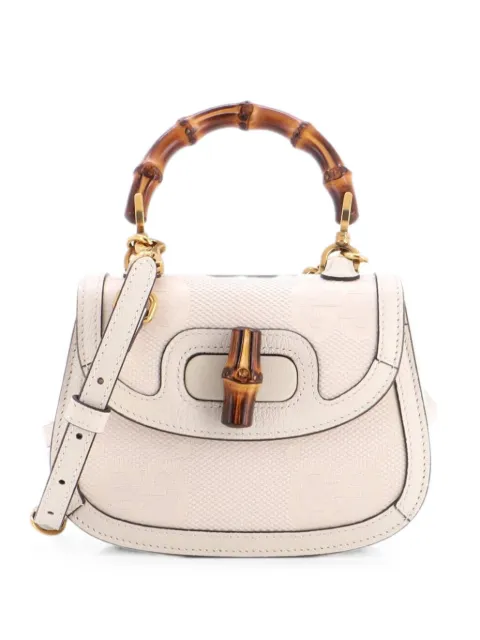 Gucci Pre-Owned Bamboo 1947 Top Handle Bag Jumbo GG Canvas Mini crossbody bag White 493RW37HTT7CEXUA