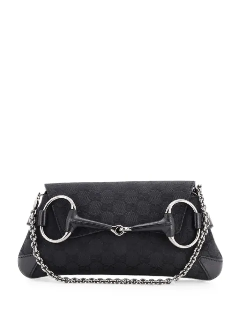 Gucci Pre-Owned Horsebit Chain GG Canvas with Leather Medium clutch bag Black 3LDW5UKXT166AE74