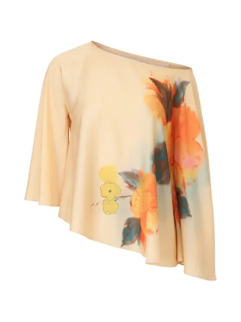 Cinq A Sept Carole watercolor floral-print asymmetric-hem top Neutrals ZW223112335Z