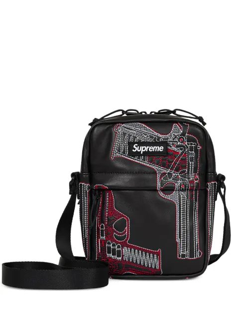 Supreme embroidered leather messenger bag Black SU28035