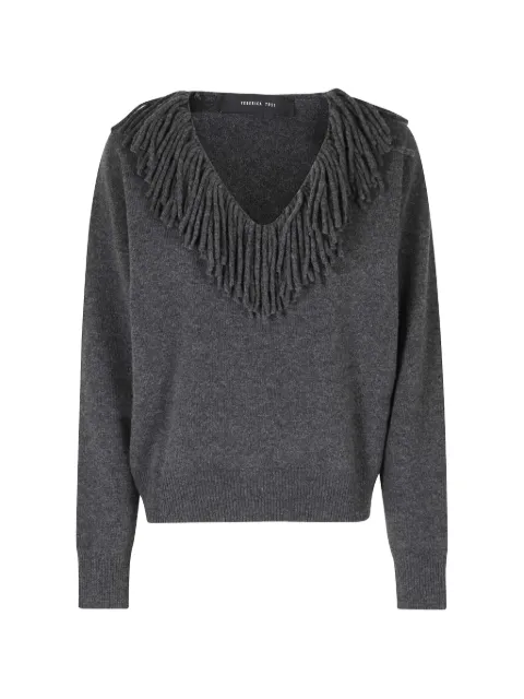 Federica Tosi fringe-trim V-neck sweater Grey 32011352099