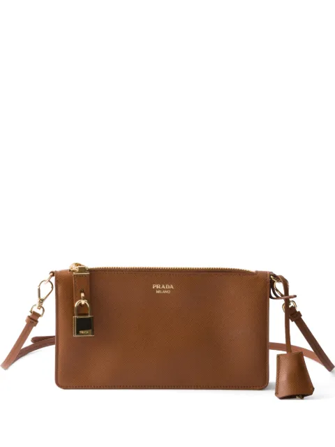 Prada Saffiano leather smartphone pouch Brown 1ZT108053