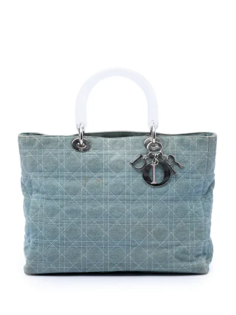 Christian Dior Pre-Owned 1999 Large Denim Cannage Acrylic Handles Lady Dior satchel Blue ZWHEB3SQXB7AOHRT