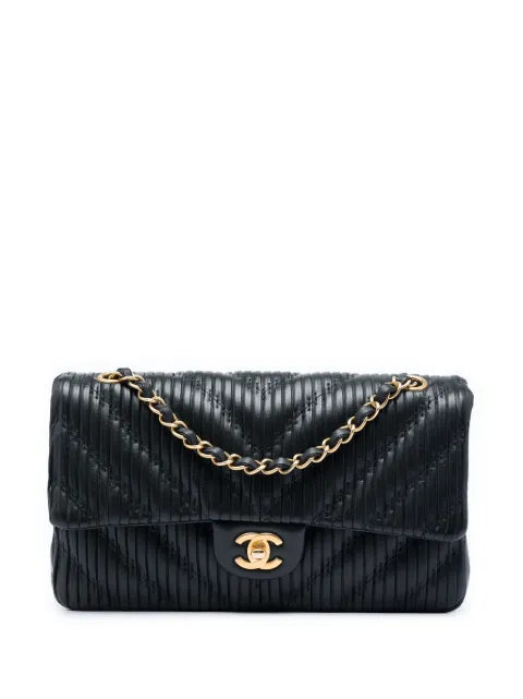CHANEL Pre-Owned 2018 Medium Classic Chevron Calfskin Pleated Double Flap shoulder bag Black 1QXEV041DSQLP2YP
