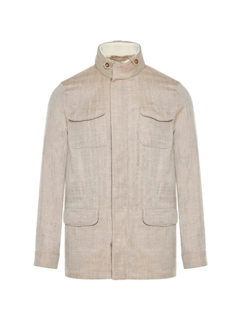 Enrico Mandelli herringbone-pattern high-neck jacket Neutrals 3T544A5315