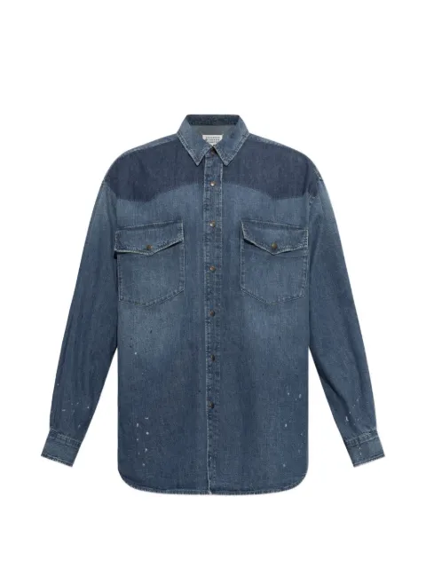 Maison Margiela paint-splatter western-yoke denim shirt Blue S50DT0084M3002
