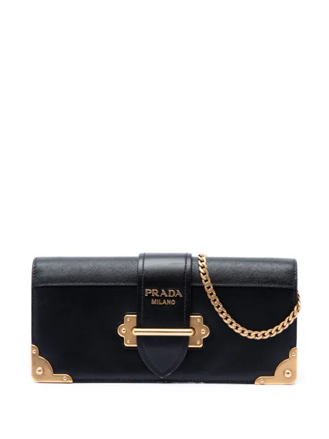Prada Pre-Owned 2010-2026 City Calf and Saffiano Cahier Chain Clutch crossbody bag Black KYCMIN2RHV3S2ZEX