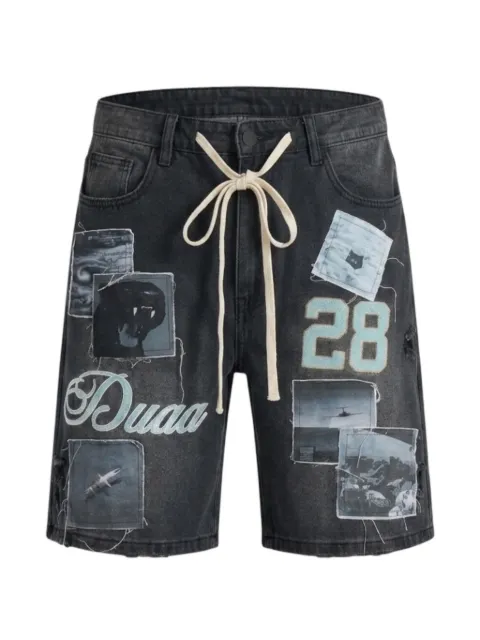 duaa patch-detail drawstring-waist shorts Grey DUAMBSSS26