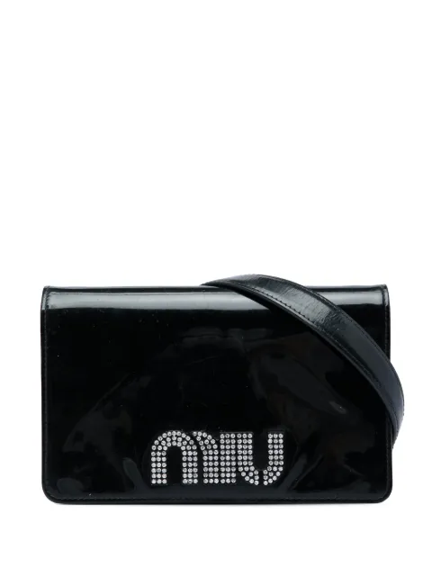 Miu Miu Pre-Owned 2010-2026 Patent Crystal Embellished Logo Wallet On Chain crossbody bag Black CPREFPNC0A888DLX