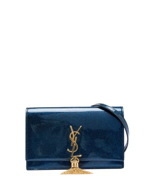 Saint Laurent Pre-Owned 2018 Glitter Patent Monogram Kate Tassel Wallet on Chain crossbody bag Blue CHHD4XQCPHCUQDJX