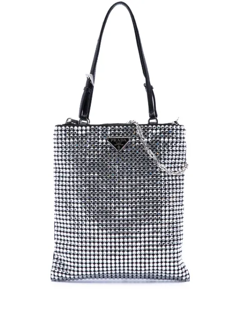 Prada Pre-Owned 2000-2013 Satin Crystal Embellished Chain Flat Tote satchel Black 0I73P1BGIT8KNRO0