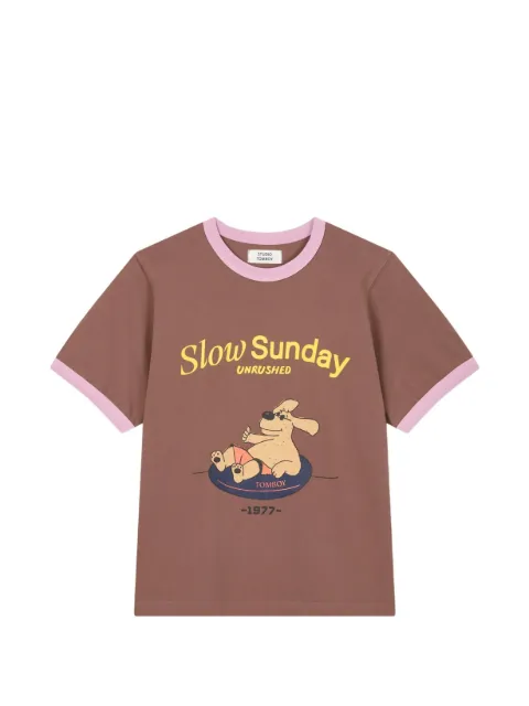 TOMBOY graphic-print ringer T-shirt Brown 9106222207