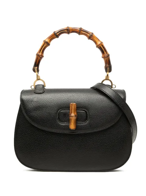 Gucci Pre-Owned 20th Century Grained Calfskin Bamboo Night satchel Black 1U6HZGUZAMY2Y4KW