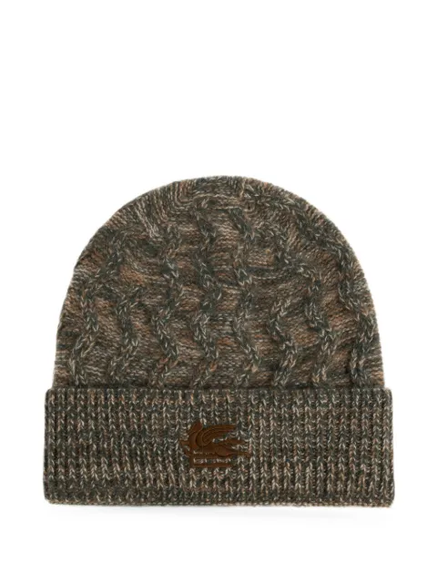 ETRO cable-knit embroidered-logo beanie hat Green MAQA0021A