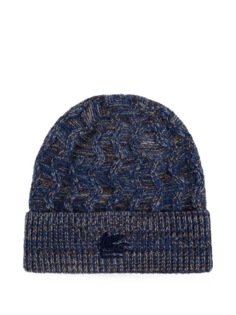 ETRO cable-knit embroidered-logo beanie hat Blue MAQA0021A