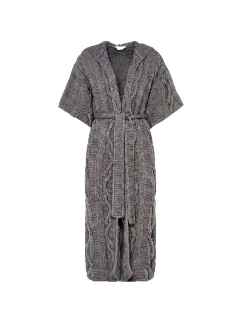 Malo short-sleeve cable-knit belted cashmere coat Grey DX6032