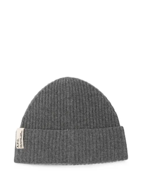 A.P.C. ribbed-knit logo-patch beanie hat Grey WVBBRM25119