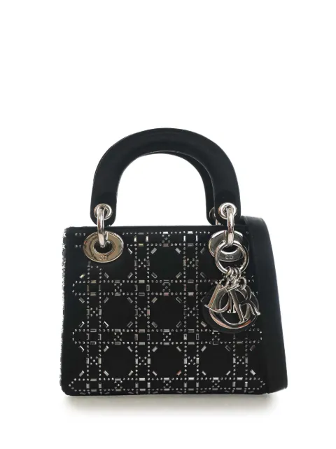 Christian Dior Pre-Owned 2017 Mini Satin Cannage Crystal Embellished Lady Dior satchel Black 1C0M6T38IJM79E4V