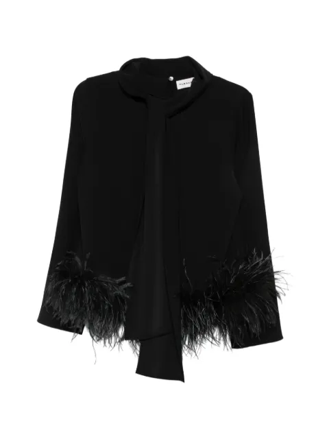 P.A.R.O.S.H. feather-trim pussy-bow blouse Black POKER26D313382P