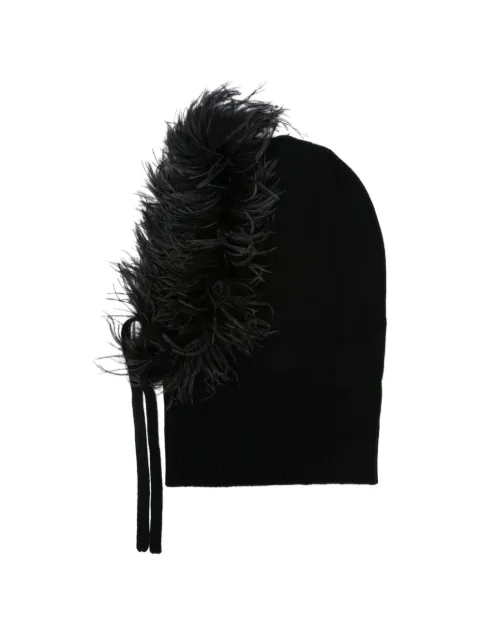 P.A.R.O.S.H. Lestat feather-trim knitted beanie hat Black D000091