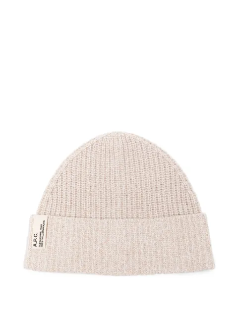 A.P.C. ribbed logo-patch beanie hat Neutrals WVBBRM25119