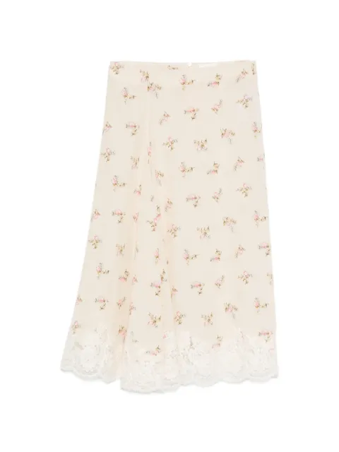P.A.R.O.S.H. Spano floral-print lace-trim midi skirt Neutrals D621211
