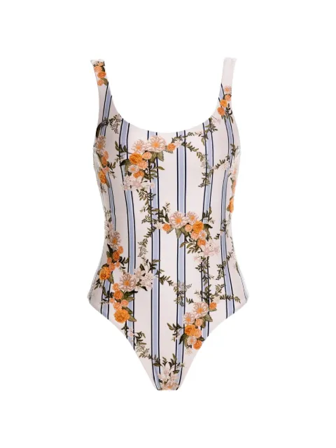 Agua By Agua Bendita Gema Valle floral-embroidered swimsuit Neutrals 20831MULTICOLOR