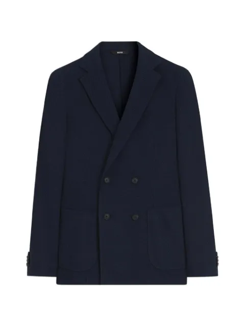 BOSS Hanry double-breasted slim-fit blazer in patterned cotton Blue 50567551