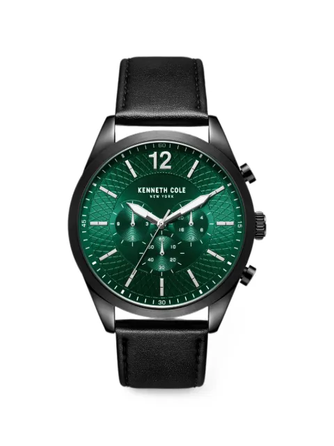 KENNETH COLE chronograph leather 48mm watch Green KC51085002