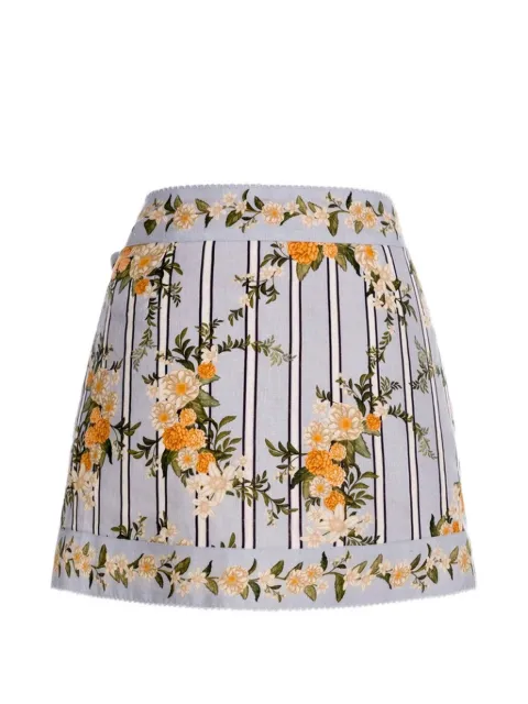 Agua By Agua Bendita Luna Valle floral-print linen asymmetric skirt Blue 20835MULTICOLOR