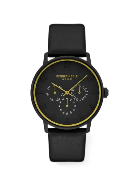 KENNETH COLE New York leather 42mm watch Black KC51039005