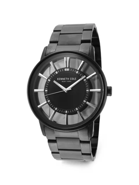 KENNETH COLE transparent dial link bracelet 43.5mm watch Black 10010706