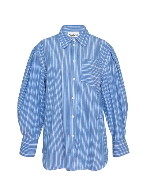 GANNI stripe-print pleated-sleeve shirt Blue A114000700ZWF