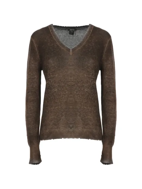 Avant Toi distressed-effect V-neck sweater Brown 226WD1586CSMVDHV01194