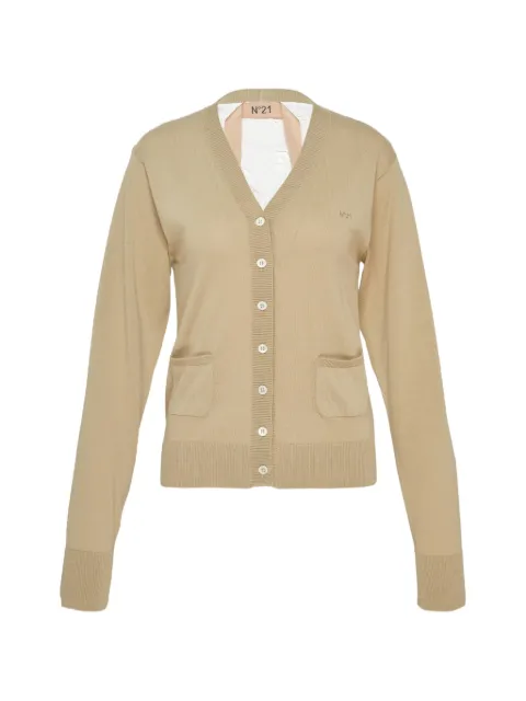 Nº21 lace-panelled V-neck cardigan Neutrals A00476151231