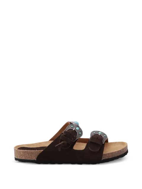 TAJI buckle-stone suede sandals Brown BUCKLESTONE