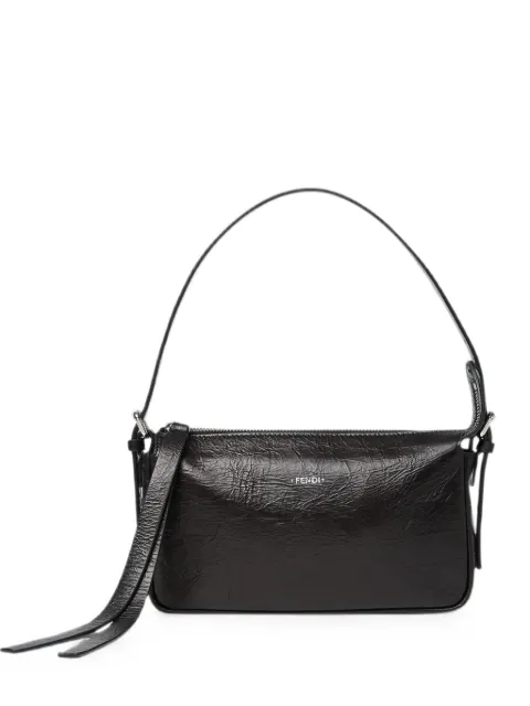FENDI small Zip Top crinkled-leather shoulder bag Black 8BS123B14M
