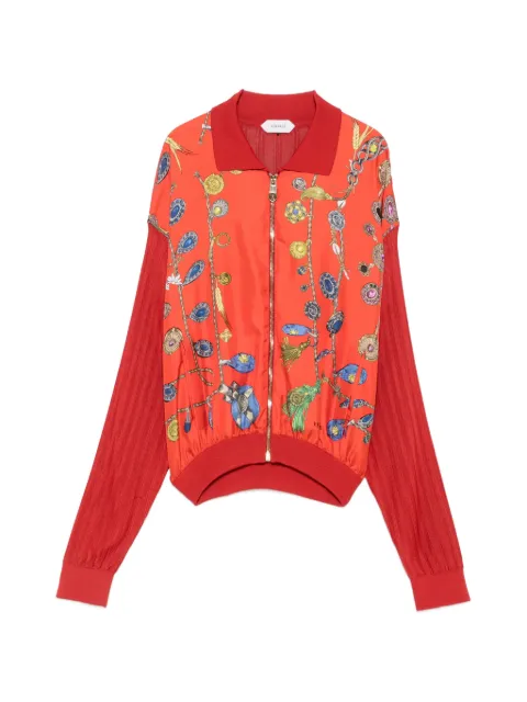 Versace jewellery-print pleated-sleeve cardigan Red 10257811A18344