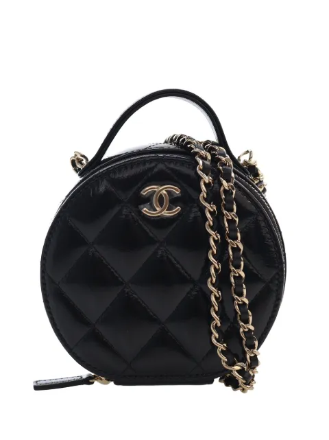 CHANEL Pre-Owned 2021-2026 Quilted Glazed Lambskin Handle With Care Round Vanity Case with Chain satchel Black RNO0PZFJHEH96WXZ