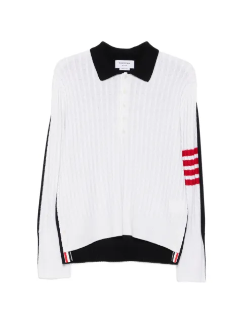Thom Browne 4-Bar cable-knit polo shirt White MKP166AY1018