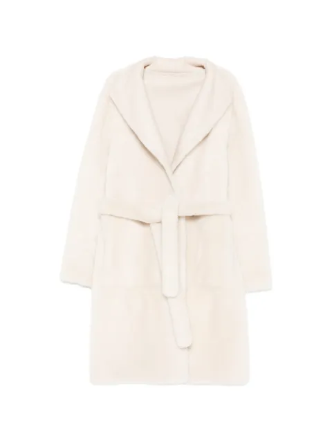 Yves Salomon belted shearling coat Neutrals 27WYM61694MESI