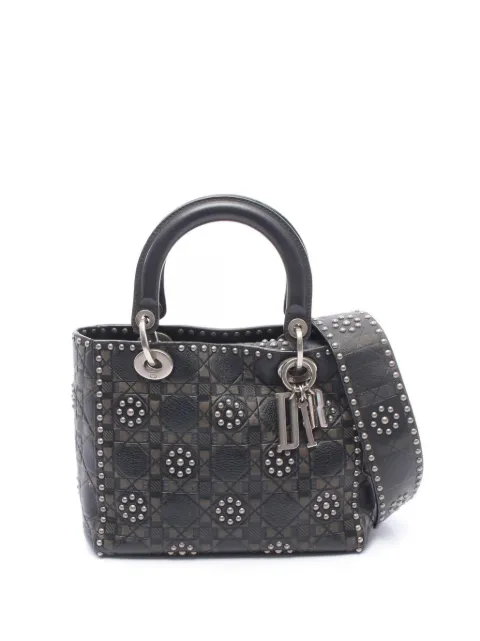 Christian Dior Pre-Owned 2010-2026 Medium Calfskin Cannage Embossed Flower Studded Supple Lady Dior satchel Black XY19KP7BDMD6X37X