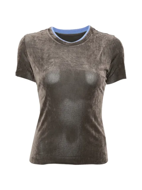 JNBY contrast-trim velvet T-shirt Grey 5Q7111810