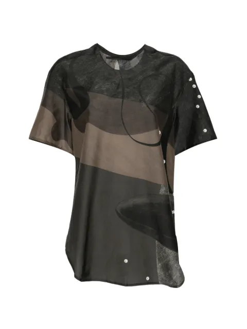 JNBY Oversized A-Line Vintage Abstract-Print Short-Sleeve TOP Green 5Q7211940